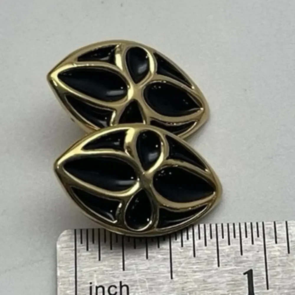 Authenticated Givenchy NY Vintage Black Enamel signed Gold‎ Tone Clip Earrings - Picture 8 of 16